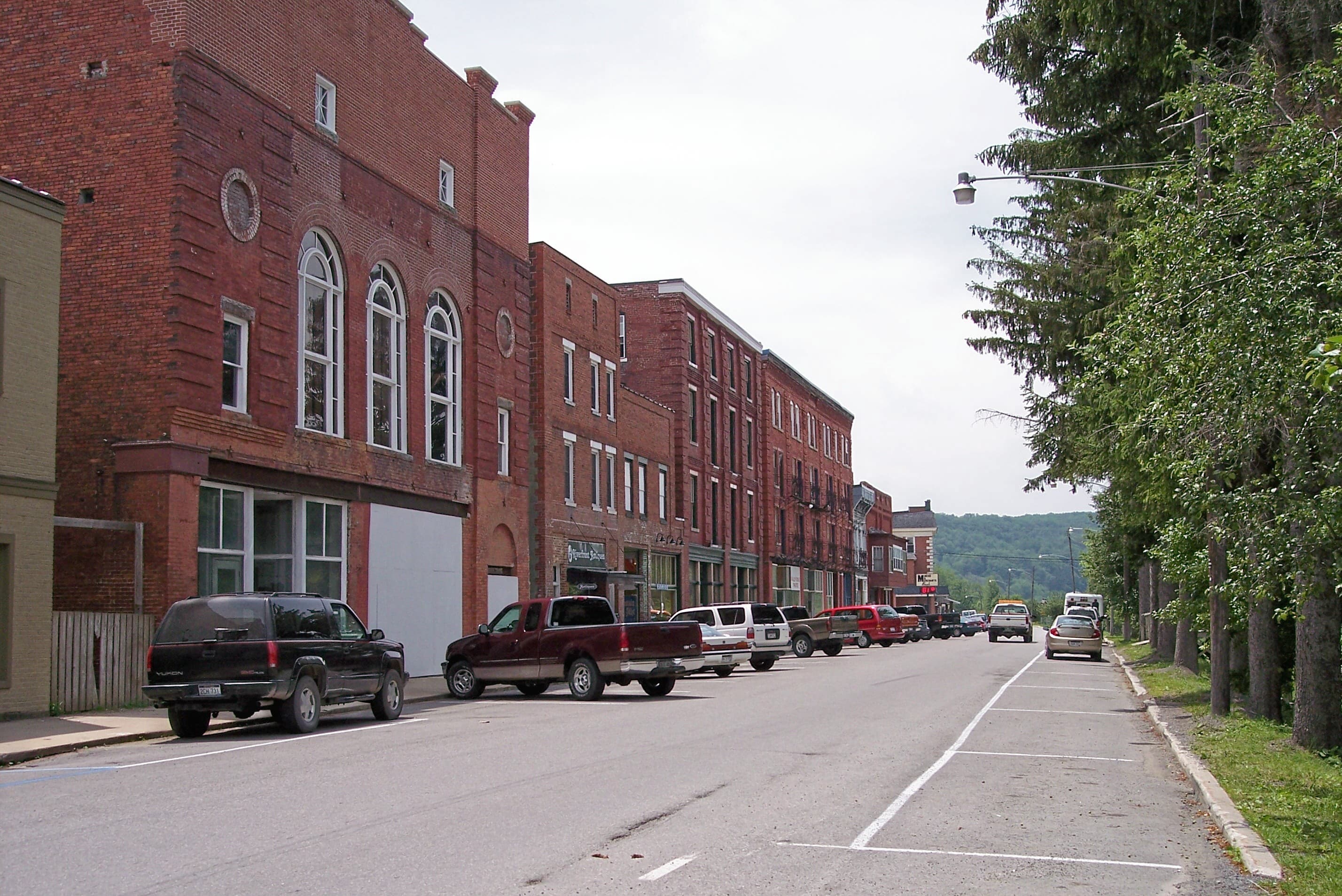 Historic brick buildings on East Avenue in Thomas, West Virginia